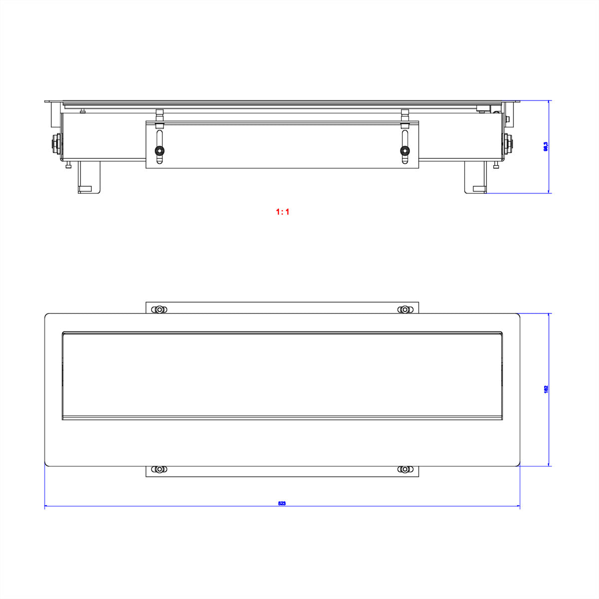 BACHMANN TOP FRAME Steckdoseneinheit – 8-fach, Auftisch/Einbau, RAL 9006 Deckel, Gehäuse schwarz, 162×523×110