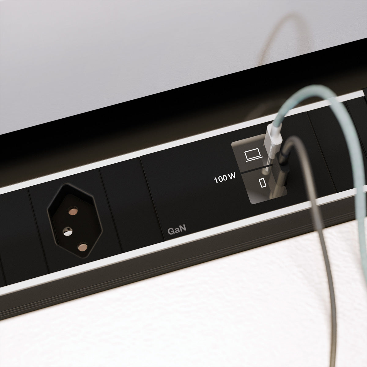 Bachmann CONF M Steckdosenleiste CH: T13 1× – 100 W – USB‑C×2 – 0,2 m Kabel – Schwarz