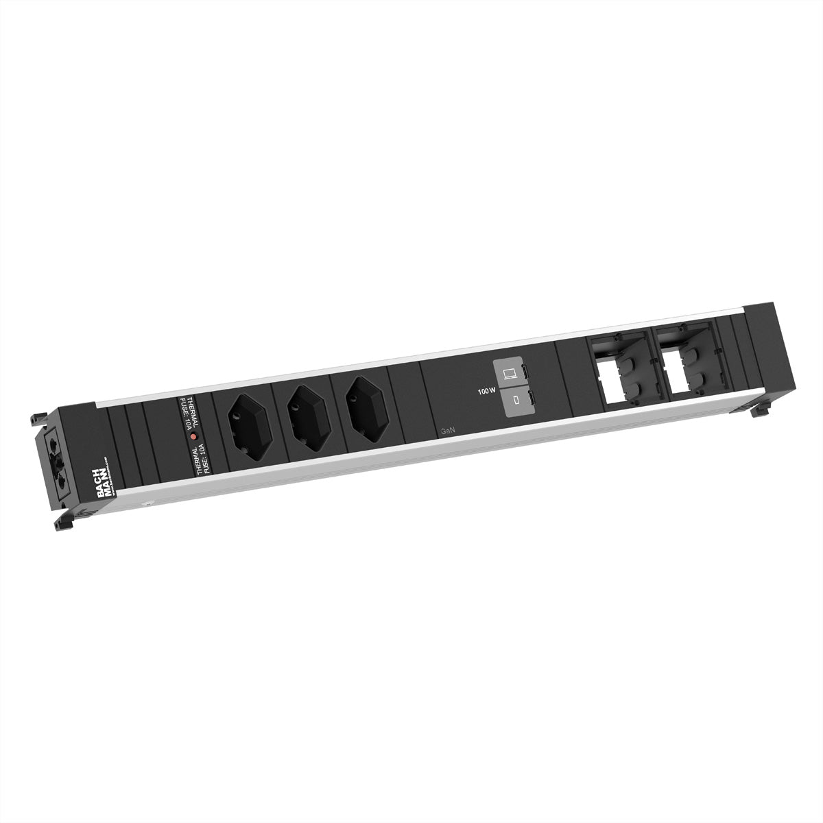 Bachmann Einbausteckdosenleiste, 3×T13, 2×USB-C, Einbau, 0,2 m – schwarz