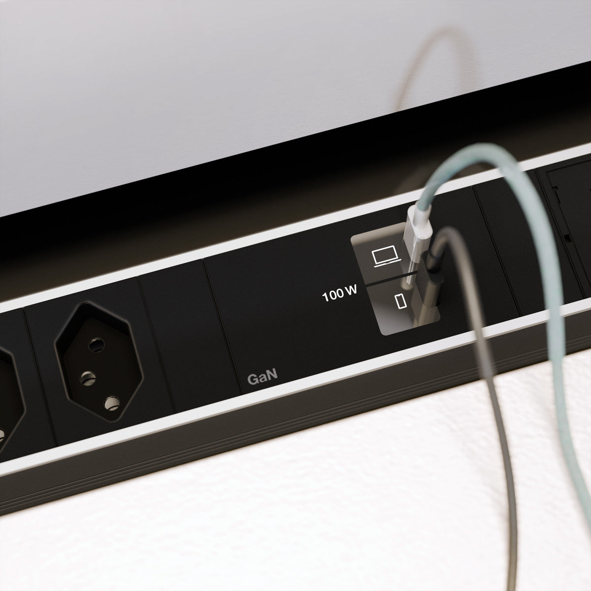 Bachmann Einbausteckdosenleiste, 3×T13, 2×USB-C, Einbau, 0,2 m – schwarz