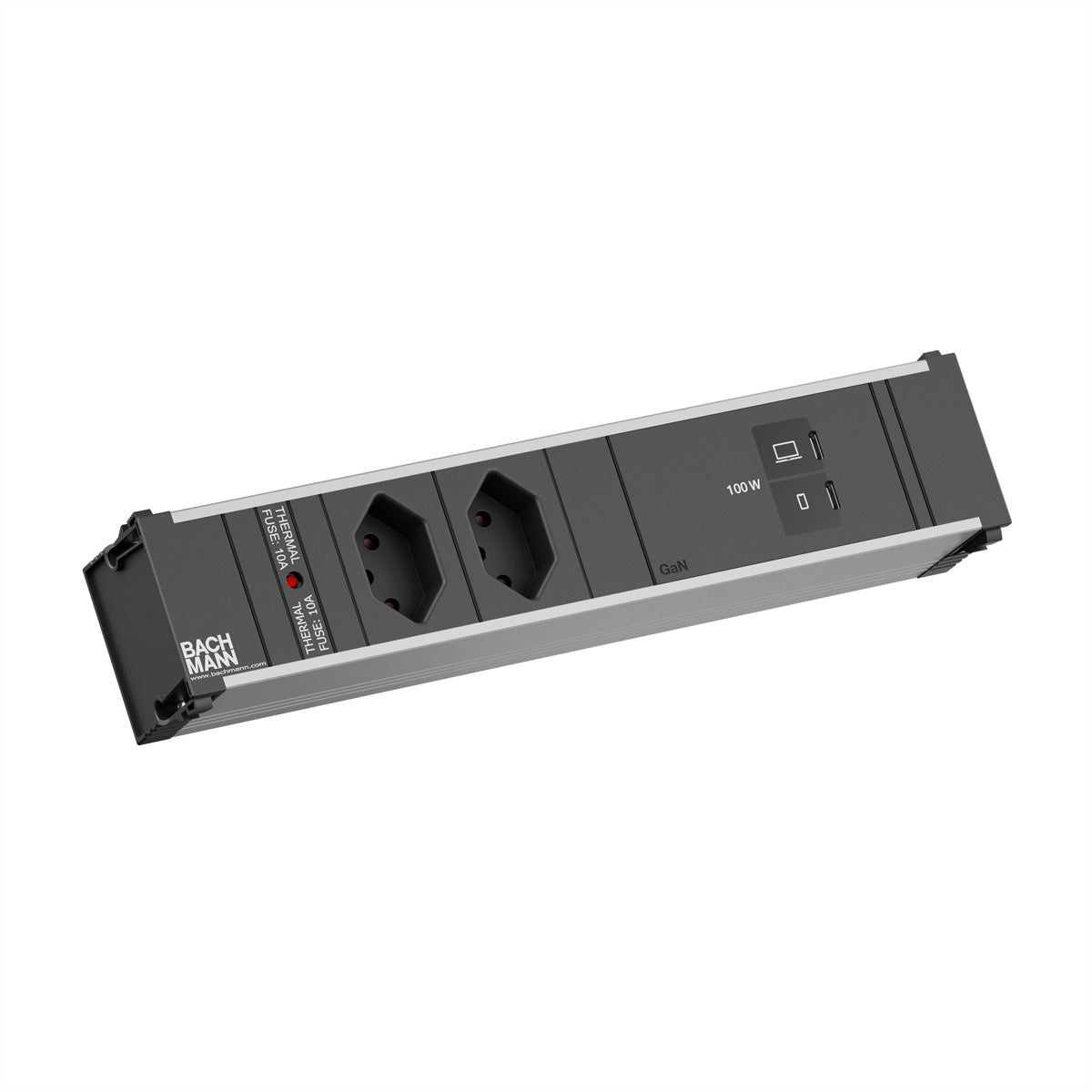 Bachmann CONI M Einbau-Anschlussfeld CH: T13×2 – USB-C 100 W, Thermosicherung – 0,2 m, Schwarz