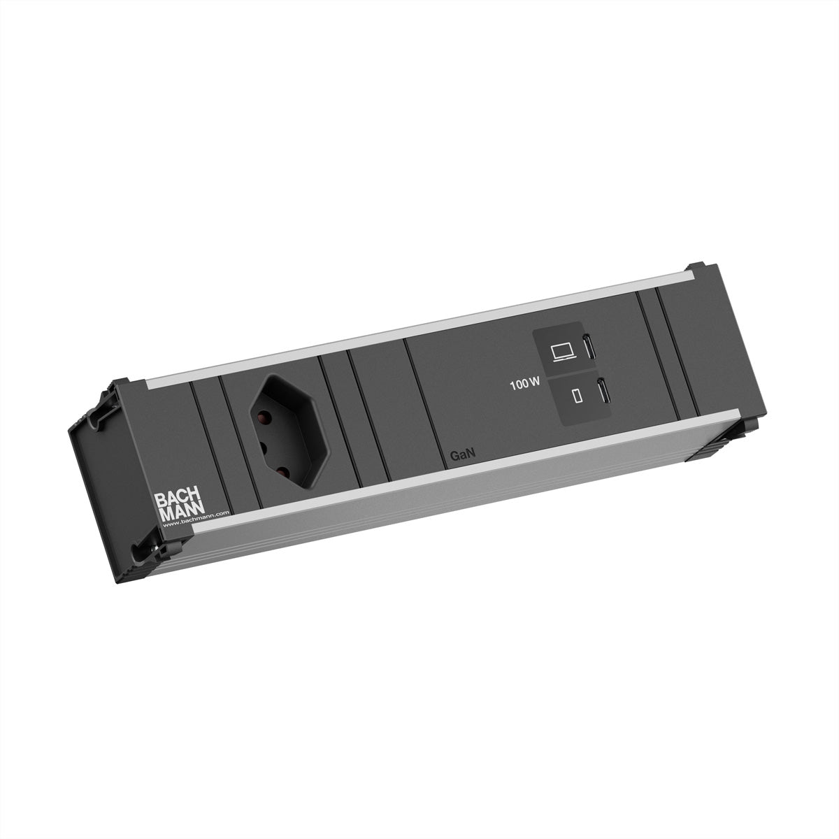 Bachmann Einbausteckdosenleiste, 2×T13, 2×USB-C, 0,2 m – schwarz