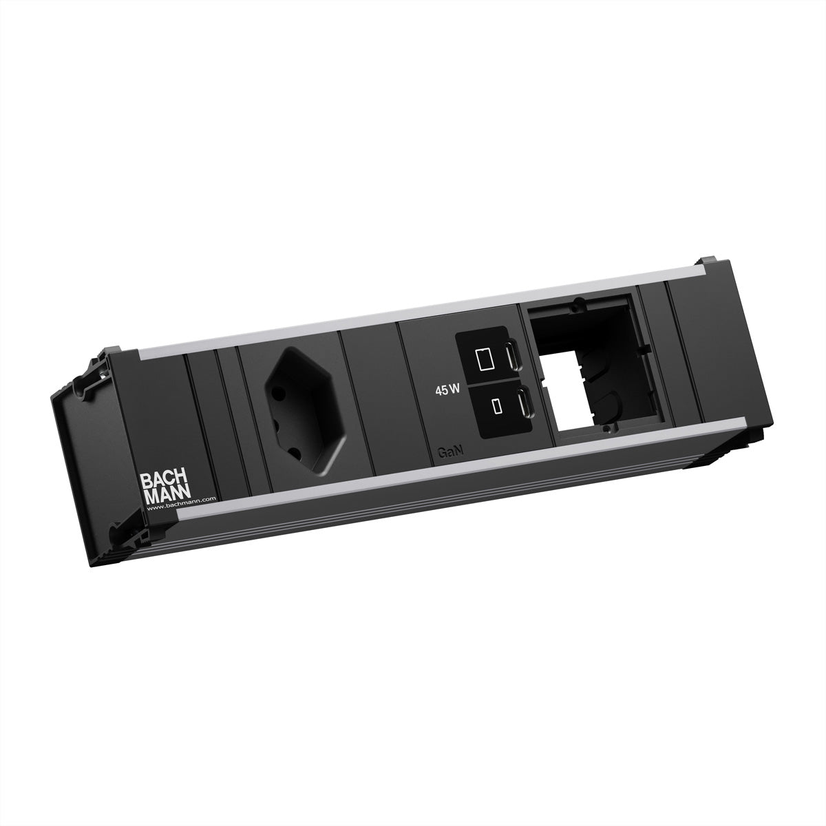 Bachmann CONI S Steckdosenleiste 45 W – CH: T13×2, USB-C×2 – Kabellänge 0,2 m, Schwarz