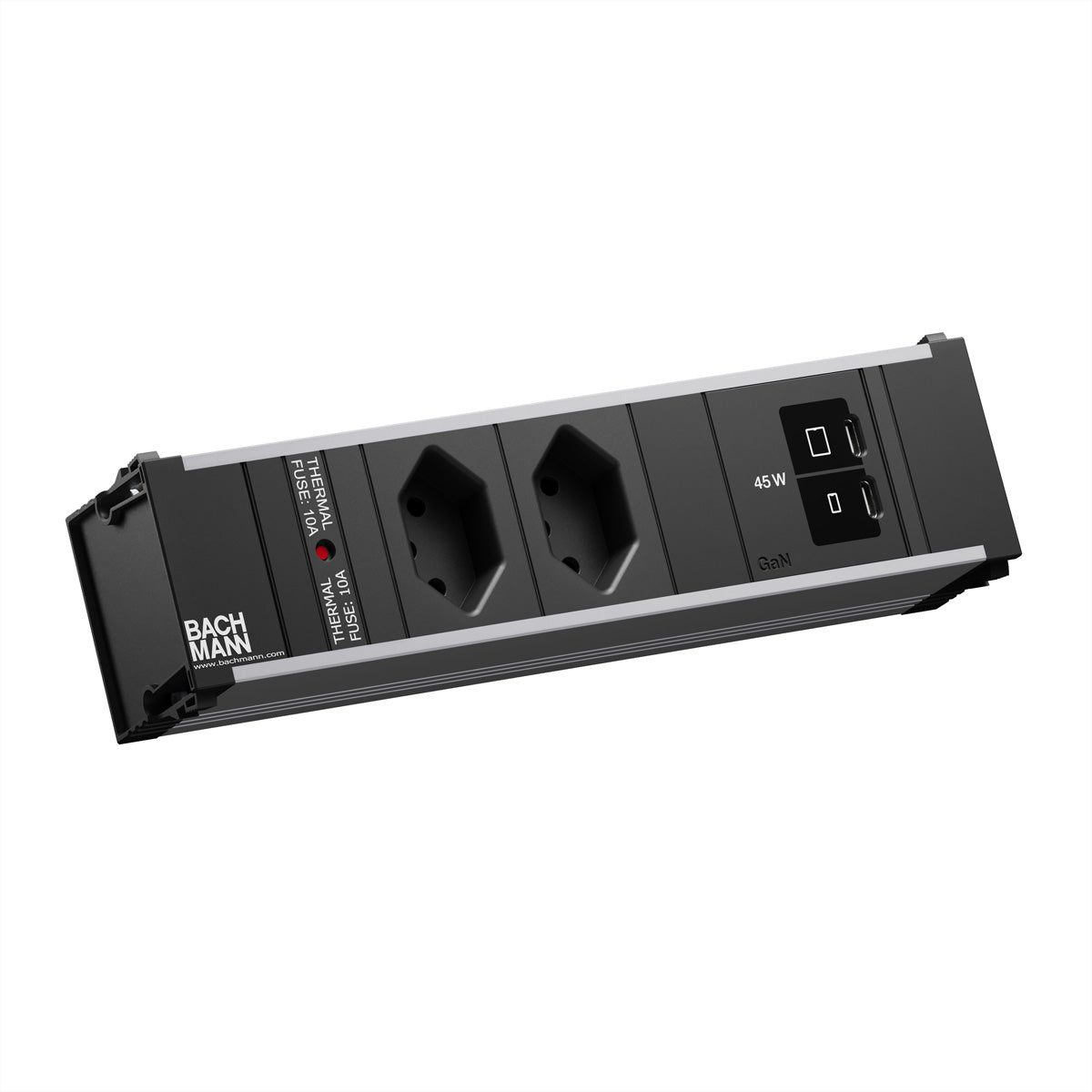 Bachmann CONI S Einbausteckdosenleiste 2×T13, 2×USB-C, Einbau, 0,2 m – Schwarz