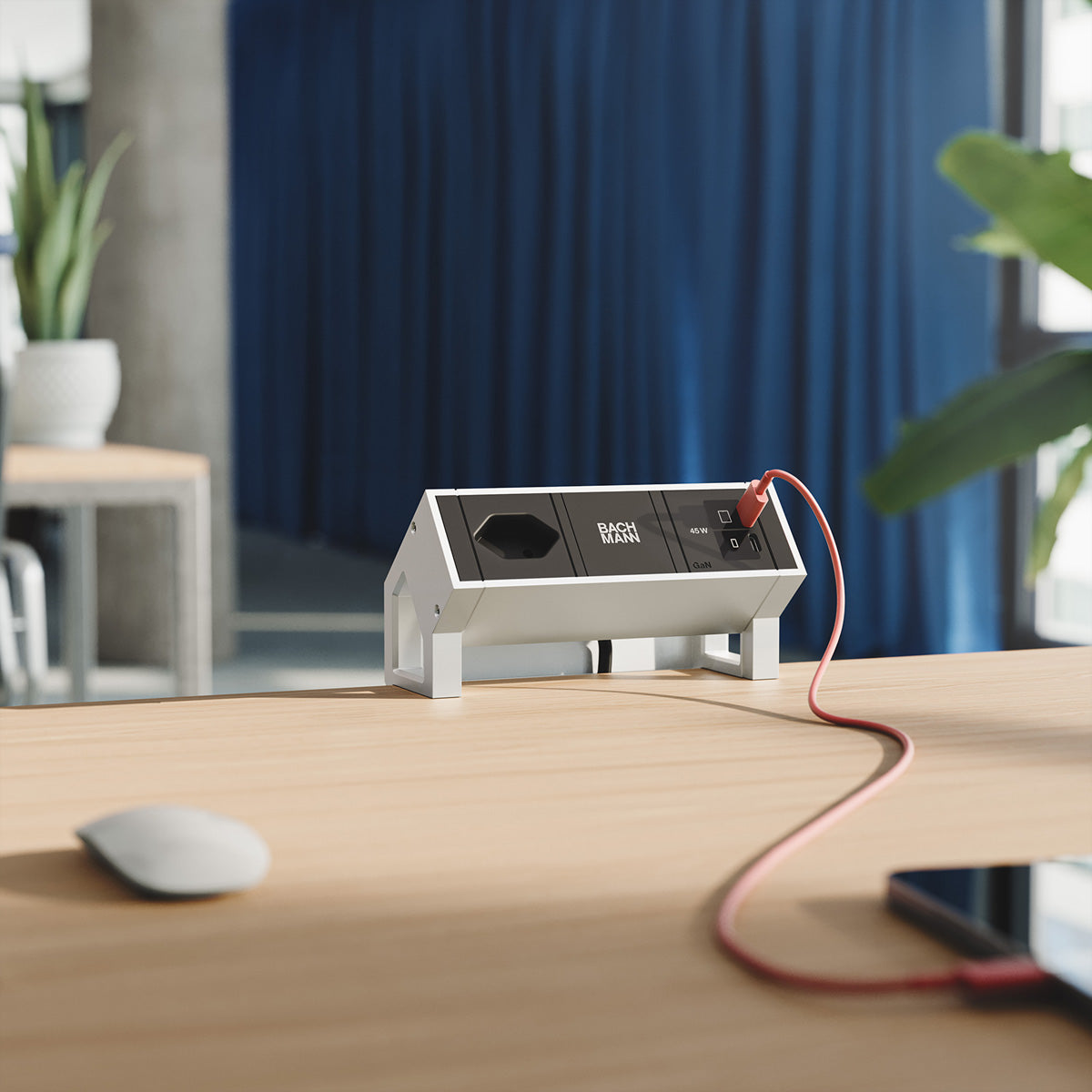 Bachmann DESK2 Steckdoseneinheit – 1×T13, 2×USB‑C 45 W, Tisch, 0,2 m