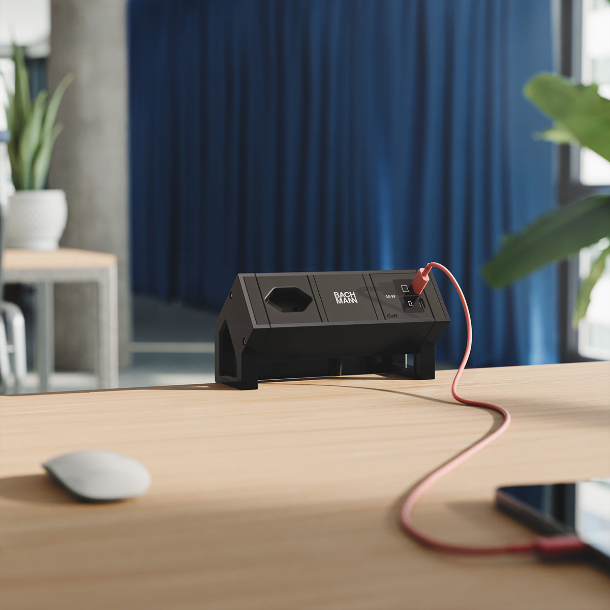 Bachmann DESK2 Steckdosenleiste 45 W – CH: T13×1 – USB‑C×2 – 0,2 m Kabel – Schwarz