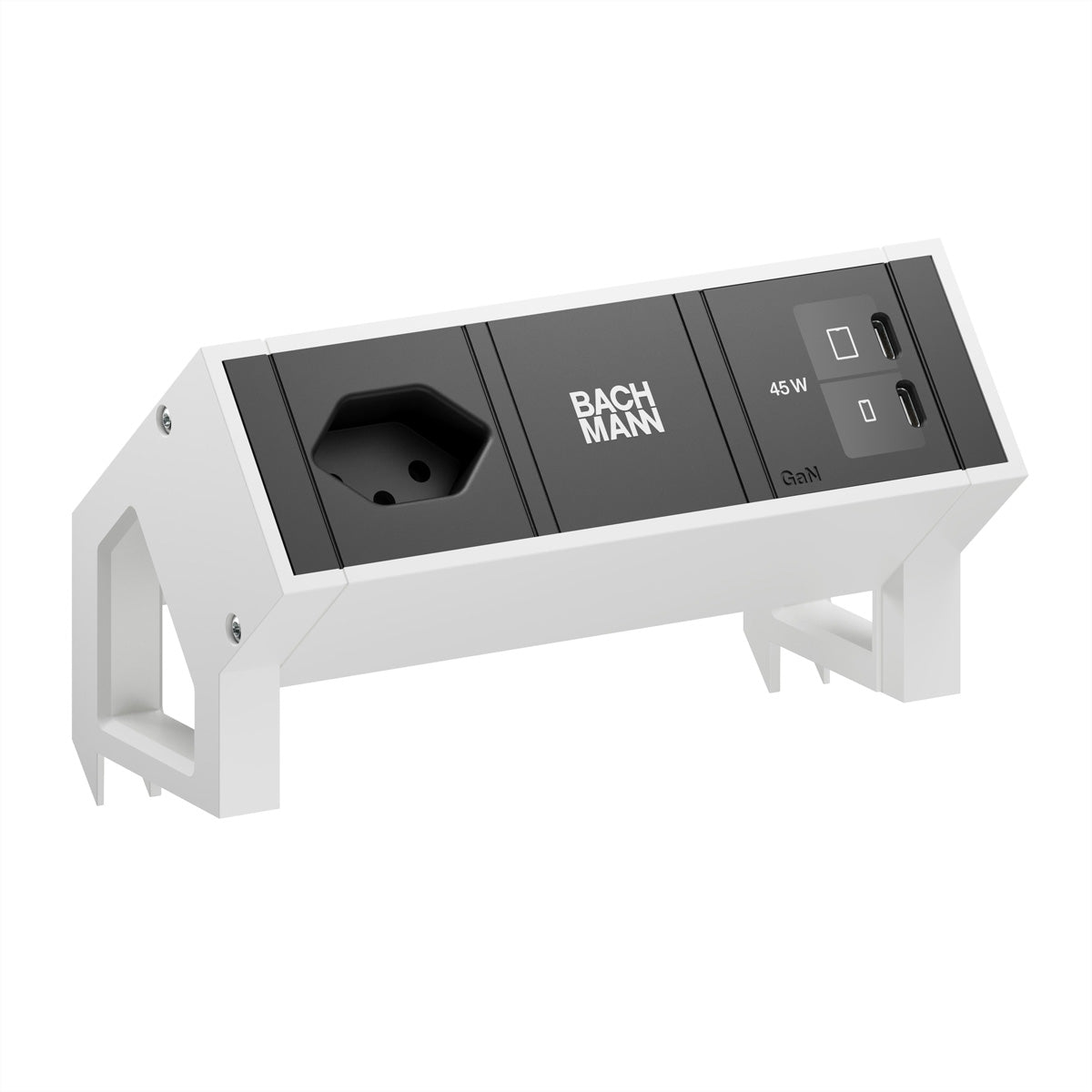 Bachmann DESK2 Steckdosenleiste T13×1 – USB‑C×2 45 W – Kabellänge 0,2 m – Weiss