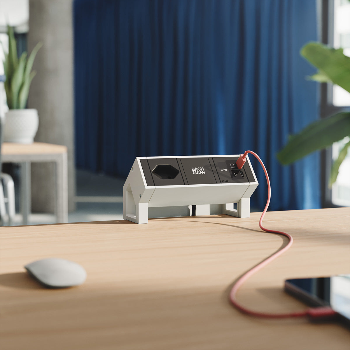 Bachmann DESK2 Steckdosenleiste T13×1 – USB‑C×2 45 W – Kabellänge 0,2 m – Weiss