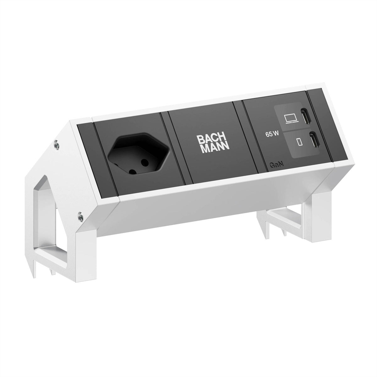 Bachmann DESK2 Steckdoseneinheit – 1×T13, 2×USB-C 65 W, Tisch, 0,2 m, Edelstahl
