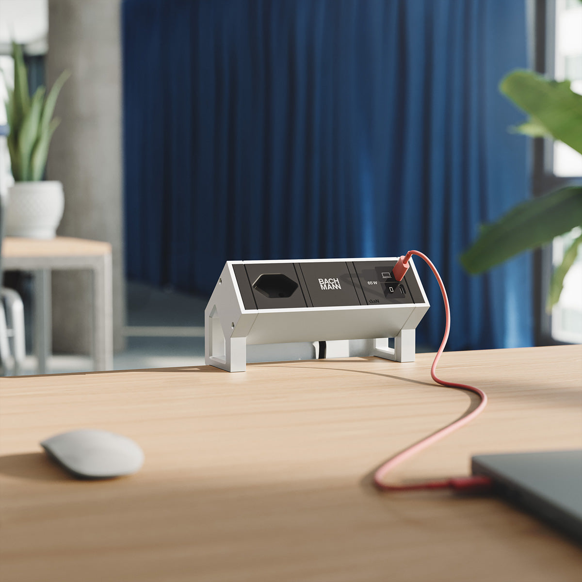 Bachmann DESK2 Steckdoseneinheit – 1×T13, 2×USB-C 65 W, Tisch, 0,2 m, Edelstahl