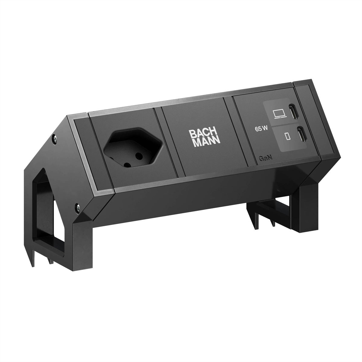 Bachmann DESK2 Tischsteckdosenleiste, 1×T13, 2×USB-C, 65 W, 0,2 m – schwarz