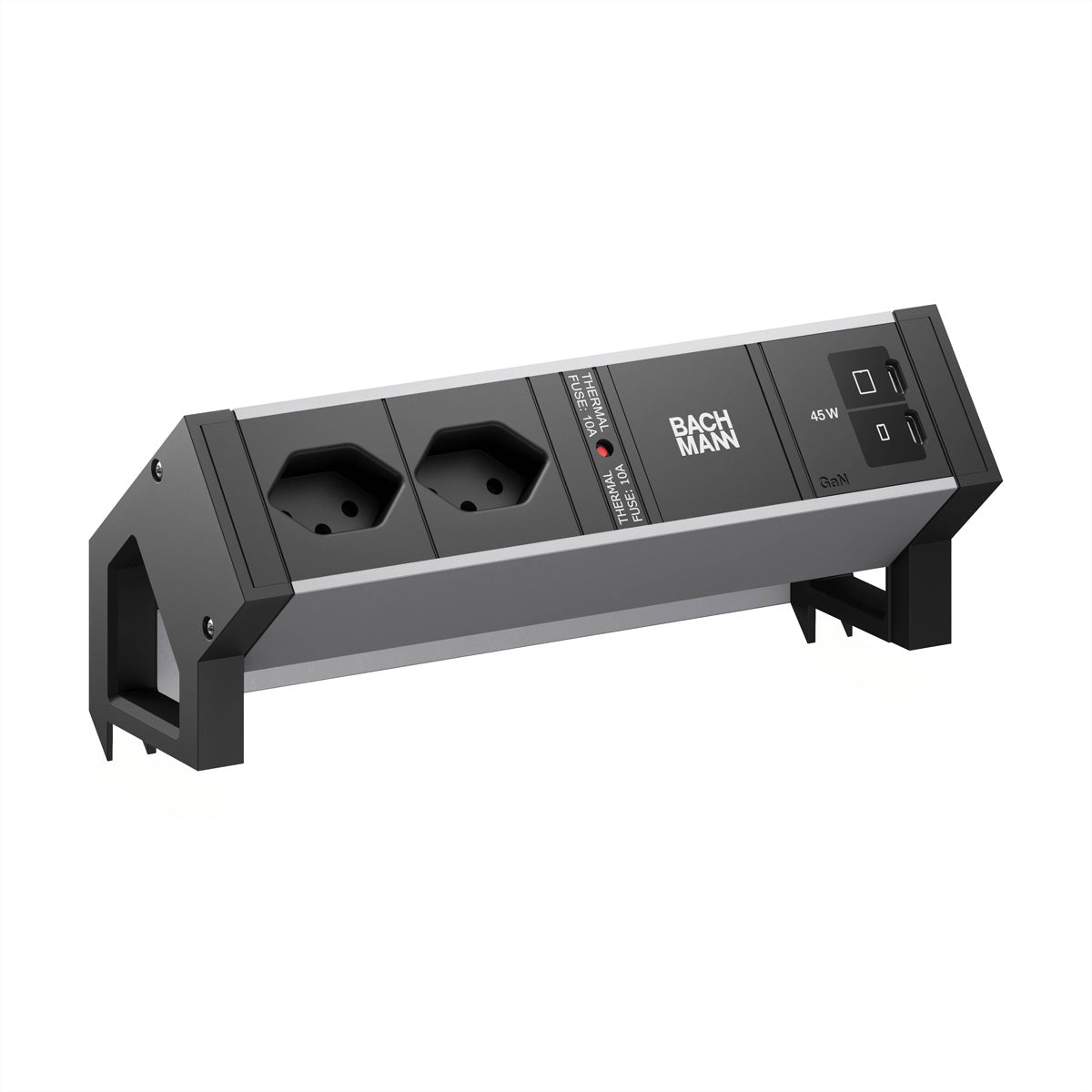 Bachmann DESK2 – Steckdosenleiste, 2× T13 90°, 2× USB, 1× USB‑C 45 W, 0,2 m, Stecker Wieland GST18