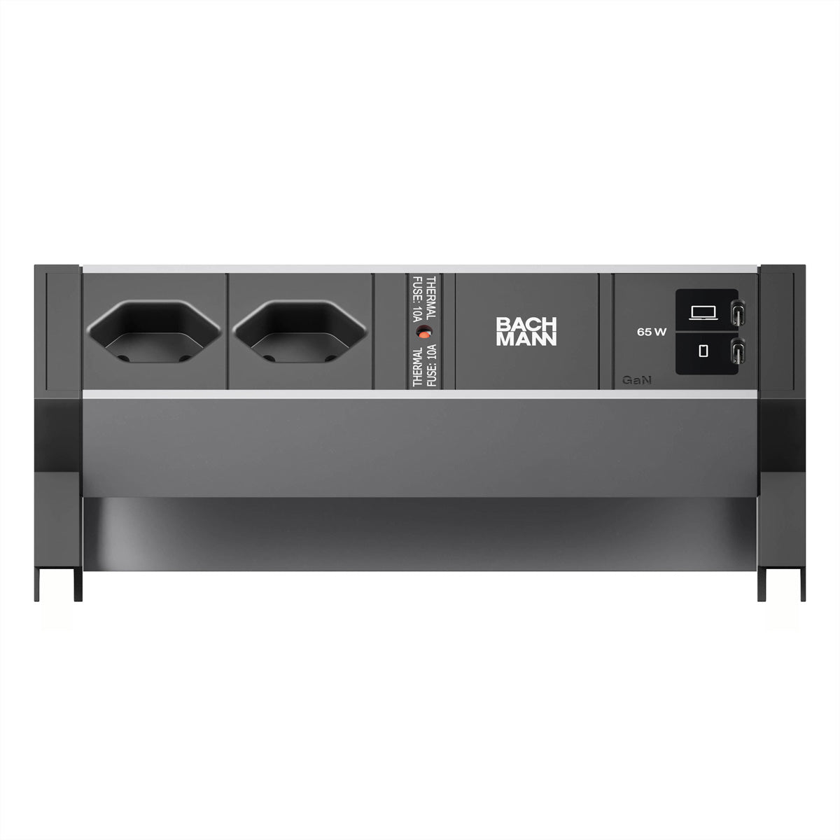 Bachmann DESK2 Tischsteckdosenleiste, 2×T13 90°, 2×USB-C, 0,2 m, Thermosicherung, Haltewinkel – Schwarz