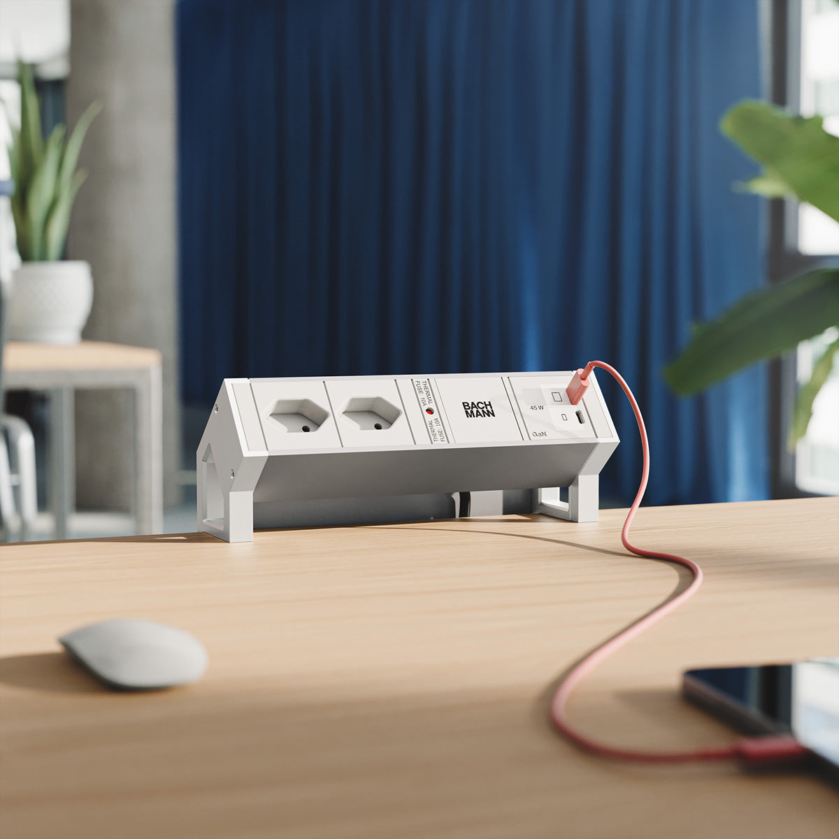 Bachmann DESK2 Steckdosenleiste – 2×T13 90°, 1×USB‑C 45 W, 0,2 m, RAL 9010