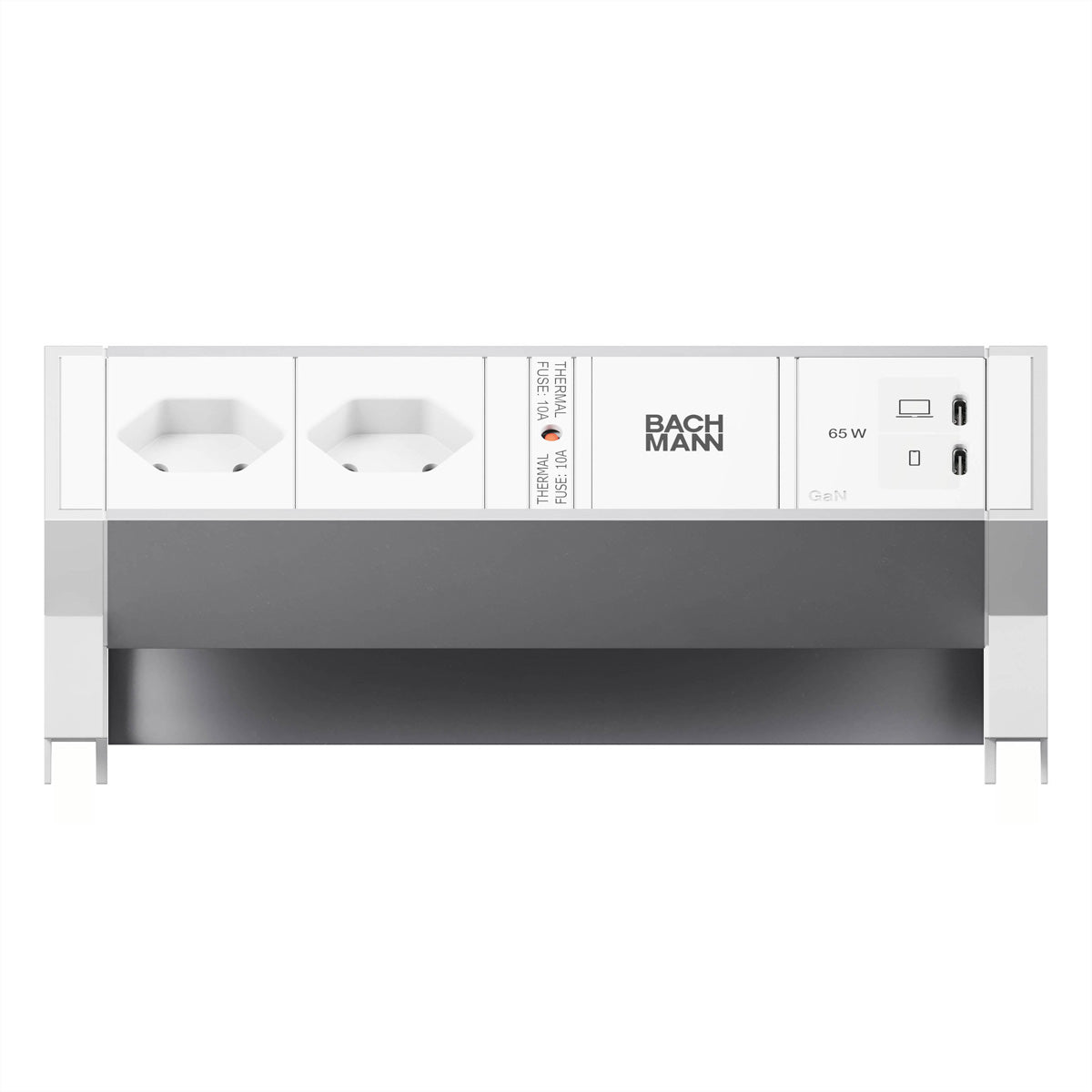 Bachmann DESK2 Steckdoseneinheit – 2×T13 90°, USB-C 65 W, 0,2 m, Tisch/Einbau, Weiss (RAL 9010)