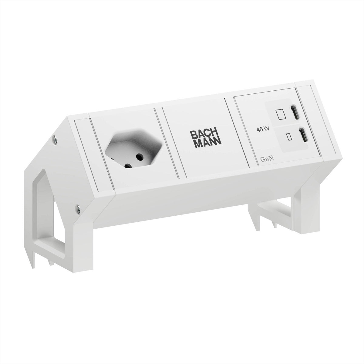 Bachmann Tischsteckdosenleiste, 1×T13, 2×USB-C 45 W, 0,2 m, Aluminium, IP20, ohne Schalter – weiss
