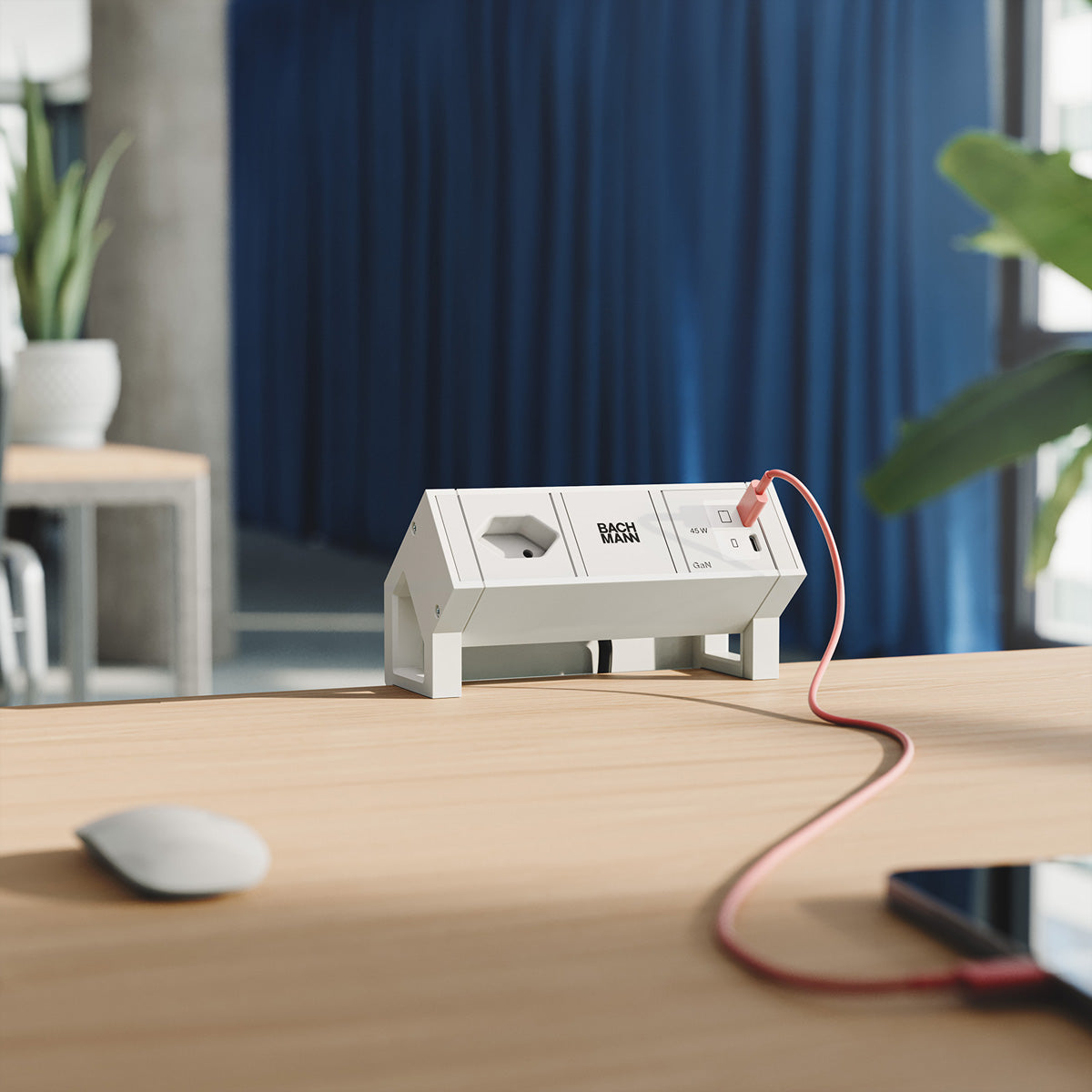 Bachmann Tischsteckdosenleiste, 1×T13, 2×USB-C 45 W, 0,2 m, Aluminium, IP20, ohne Schalter – weiss