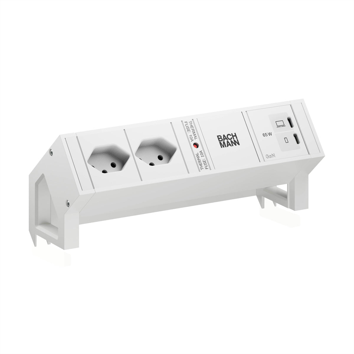 Bachmann DESK2 Steckdosenleiste mit USB 2×T13, USB-C×2 65 W – 0,2 m Kabel – Weiss