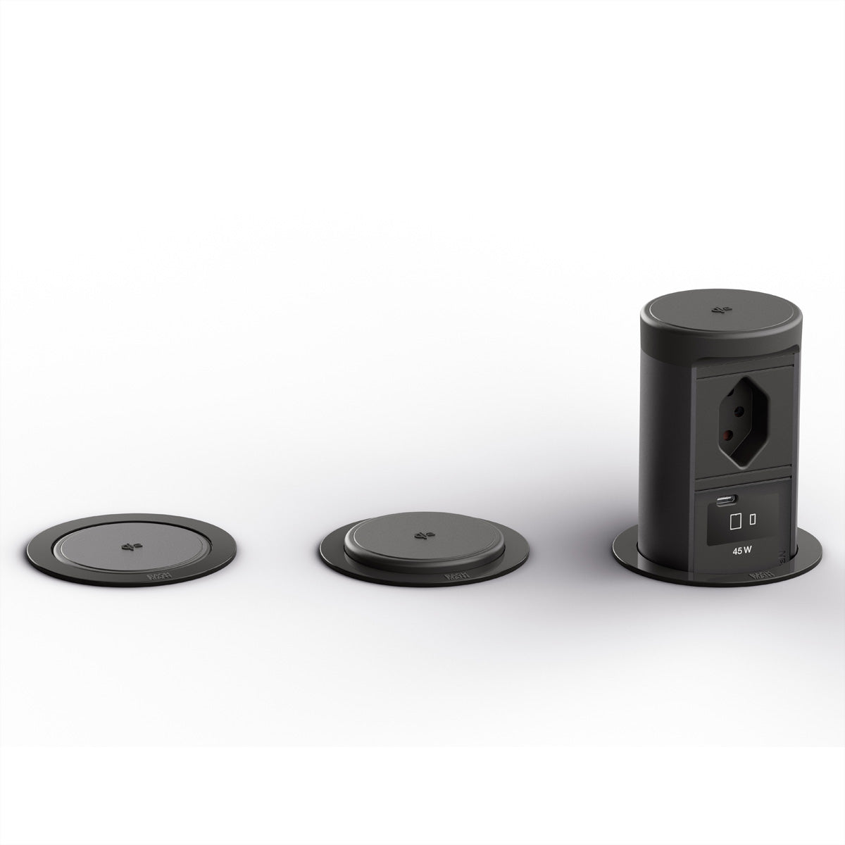 Bachmann ELEVATOR 2 Steckdoseneinheit – 1×T13, Wireless Qi 15 W, USB-C 45 W, Einbau, IP44, 2,0 m