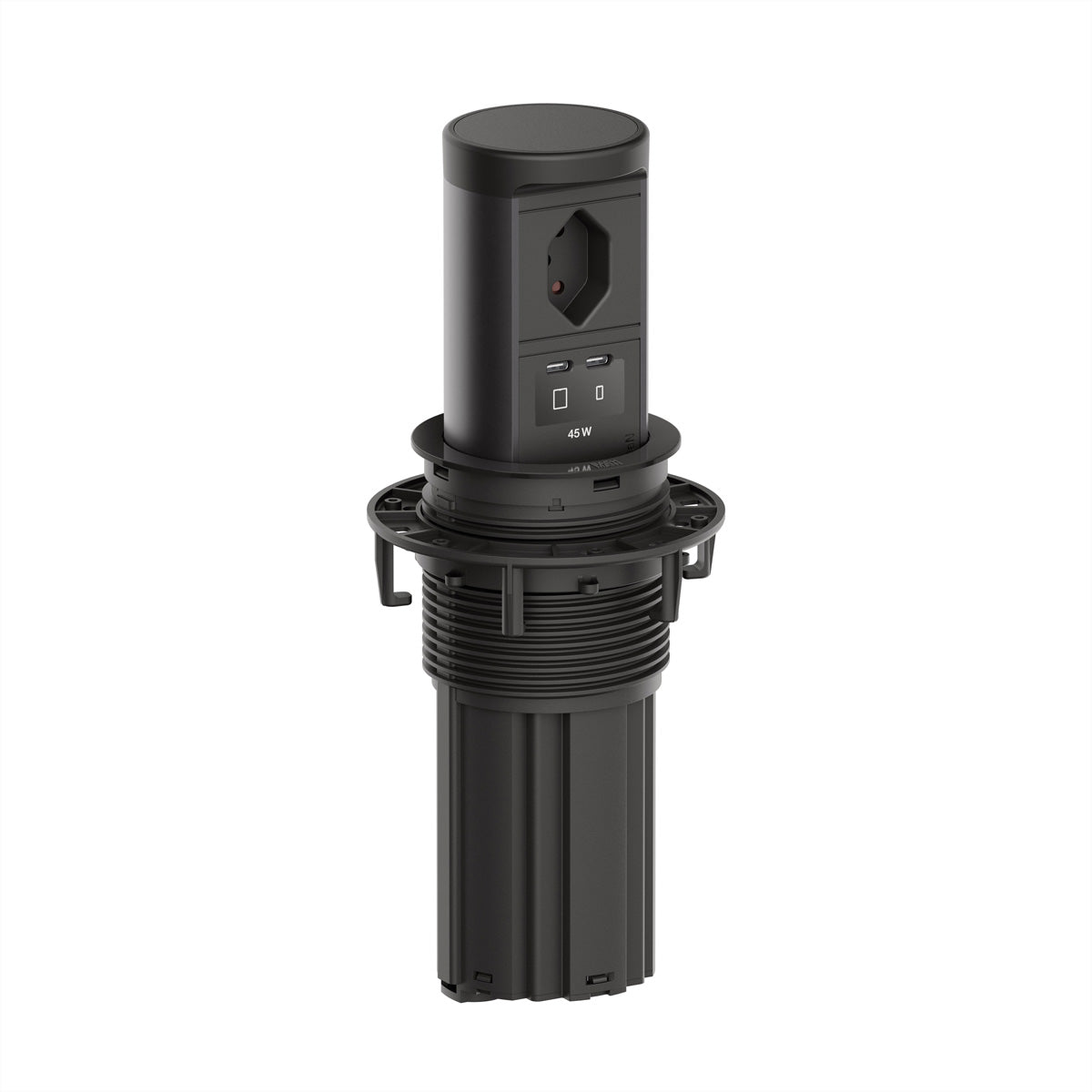 Bachmann ELEVATOR 2 Einbausteckdosenleiste, 1×T13, 2×USB-C PD 45 W, Einbau, 2,0 m – Schwarz