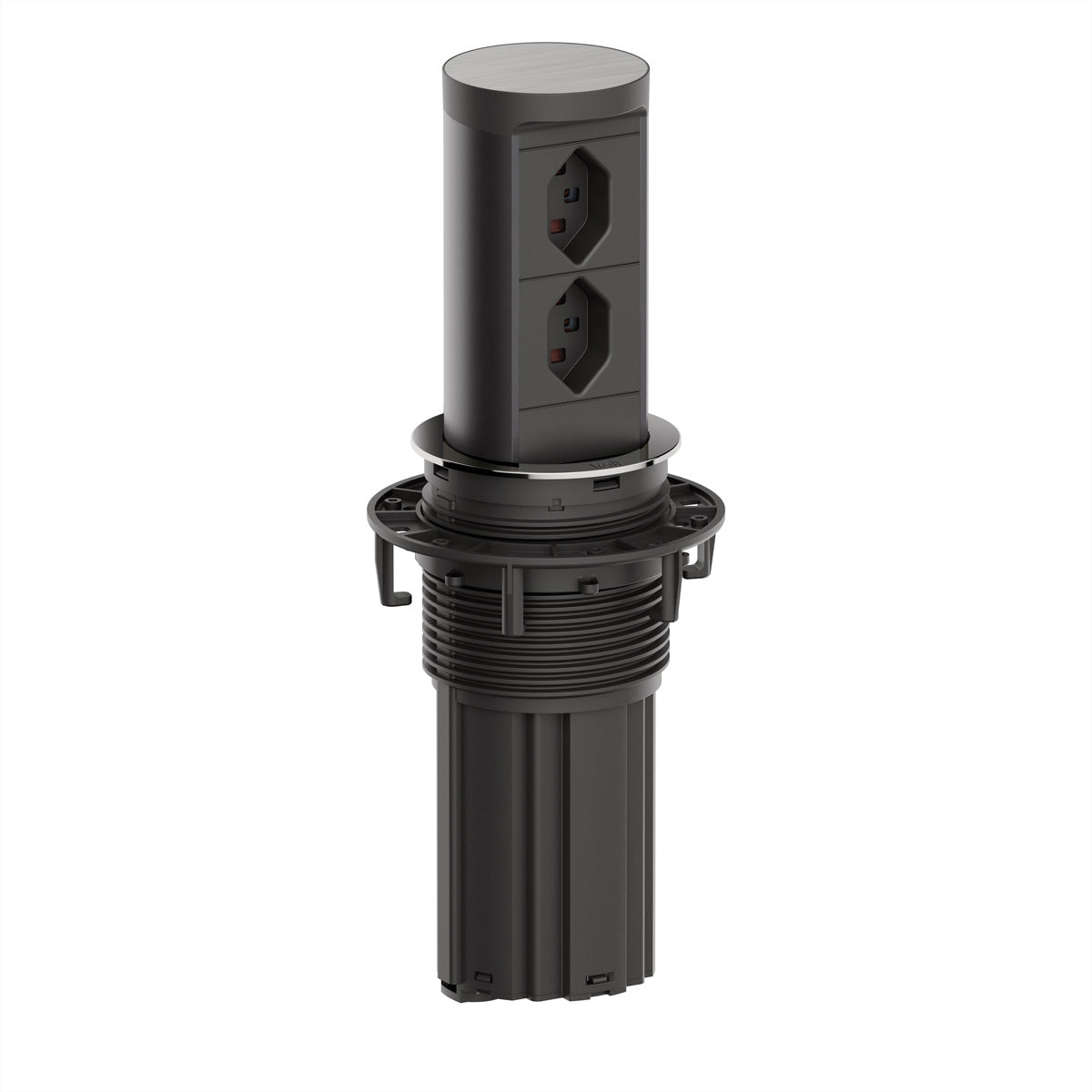 Bachmann ELEVATOR 2 Steckdoseneinheit – 2×T13, Einbau, 2,0 m Zuleitung, T12 Stecker, IP44, Edelstahl-Optik