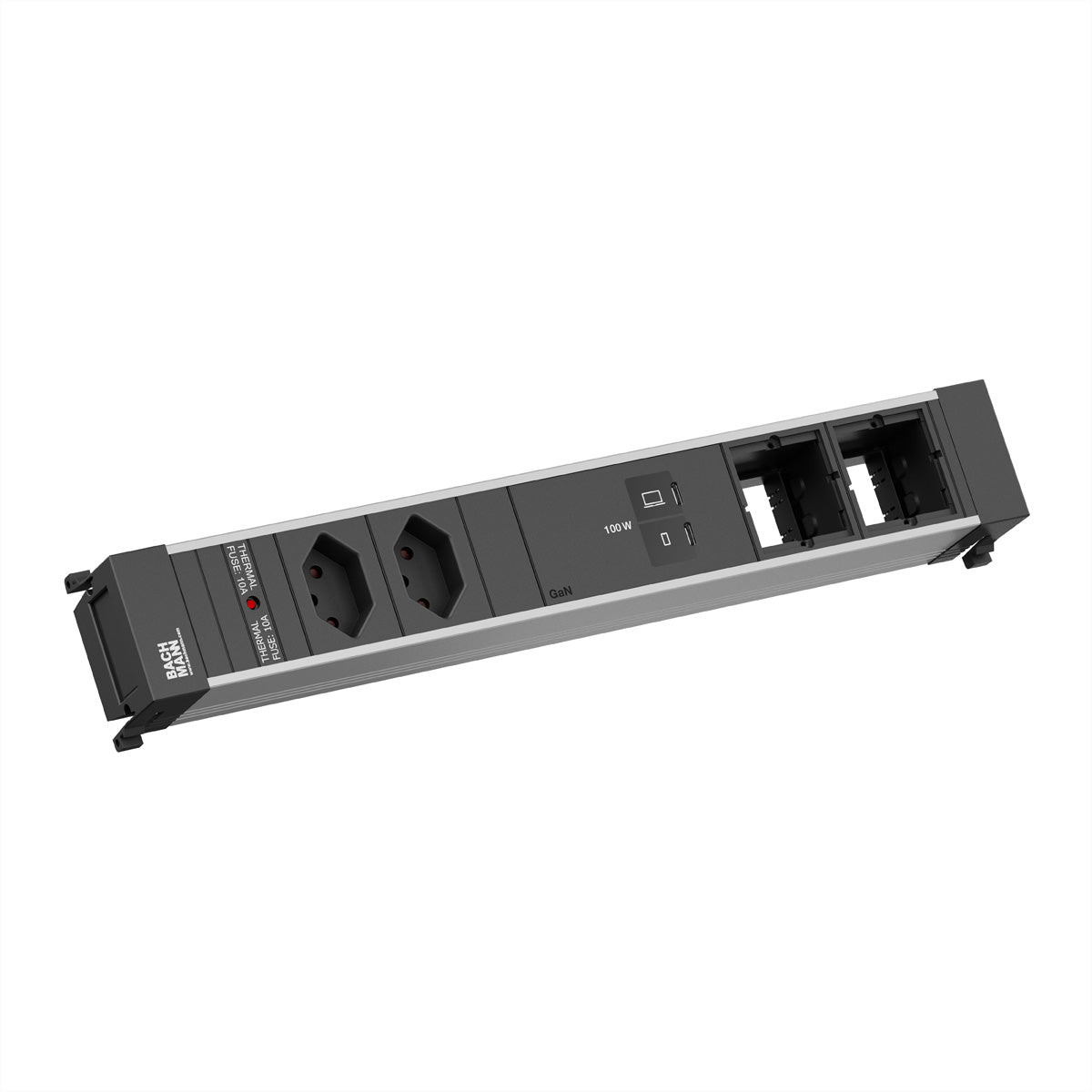 Bachmann POWER FRAME L Einbausteckdosenleiste, 2×T13, 2×USB-C, Einbau, 0,2 m – Schwarz