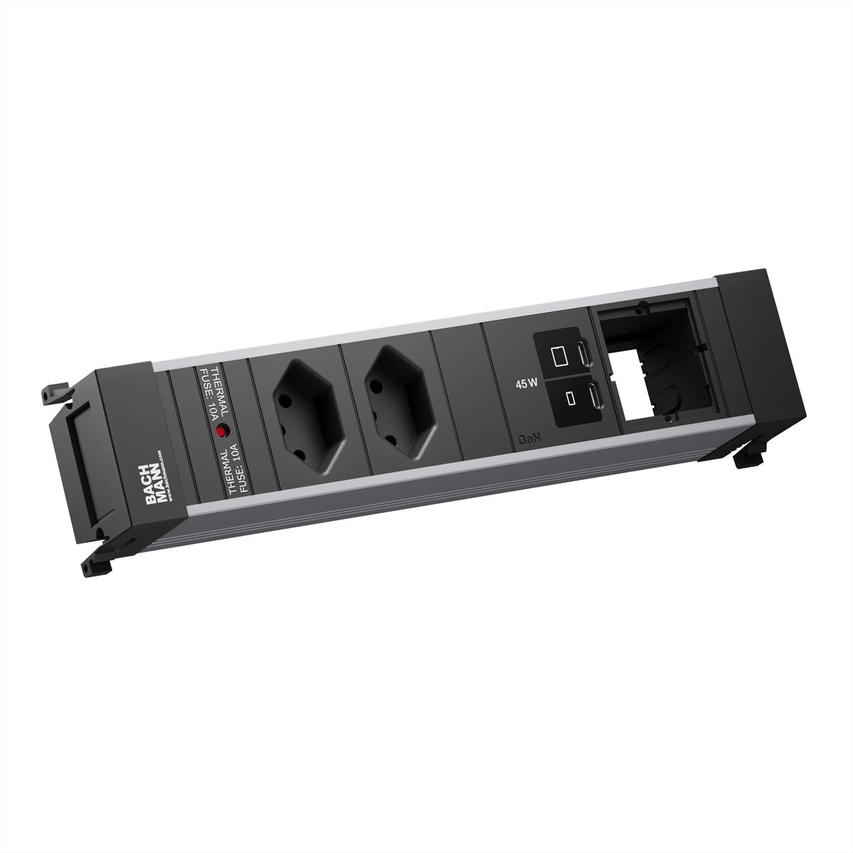 Bachmann POWER FRAME M Steckdosenleiste 2×T13 – USB‑C×2 – 0,2 m Kabel – Schwarz