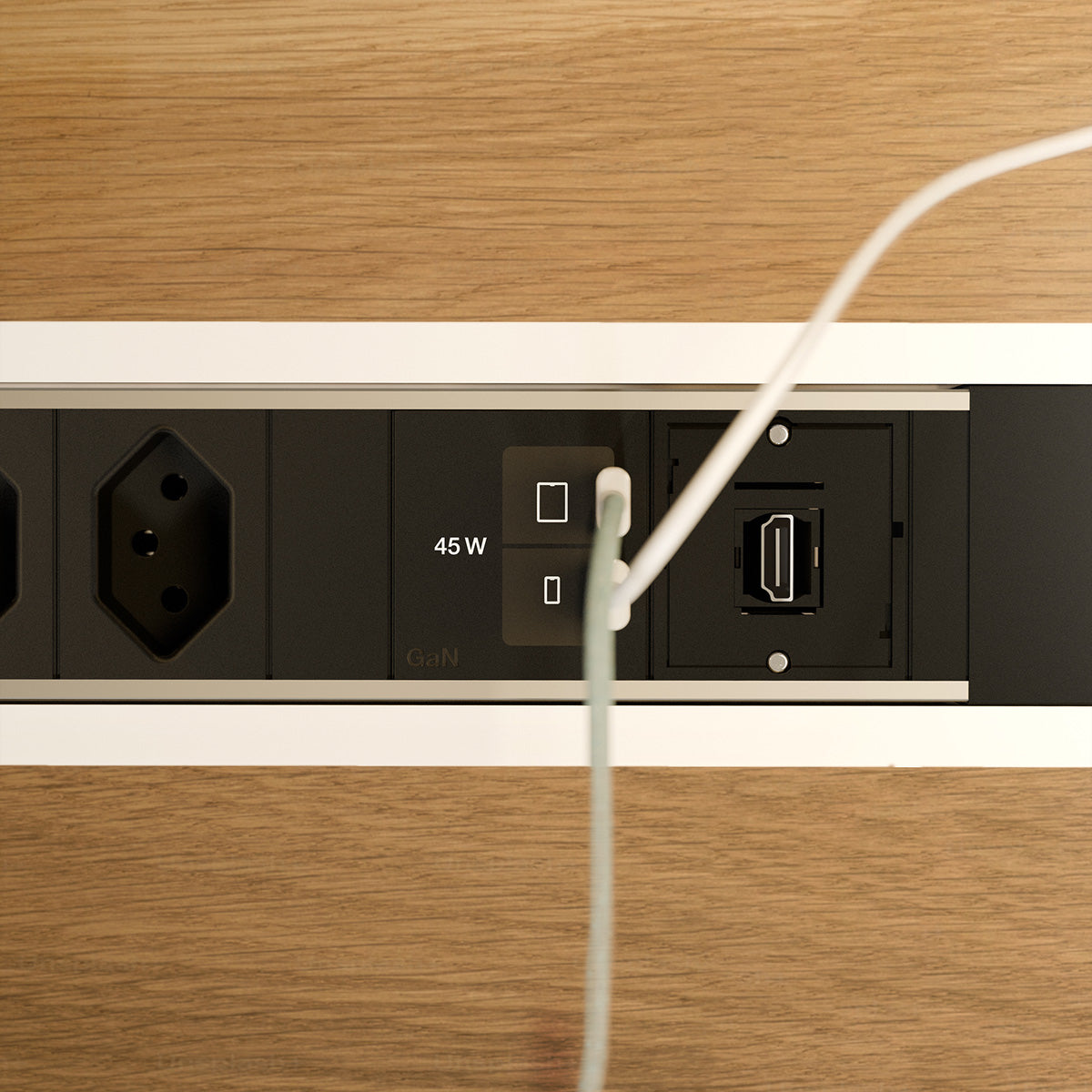 Bachmann POWER FRAME M Steckdosenleiste 2×T13 – USB‑C×2 – 0,2 m Kabel – Schwarz