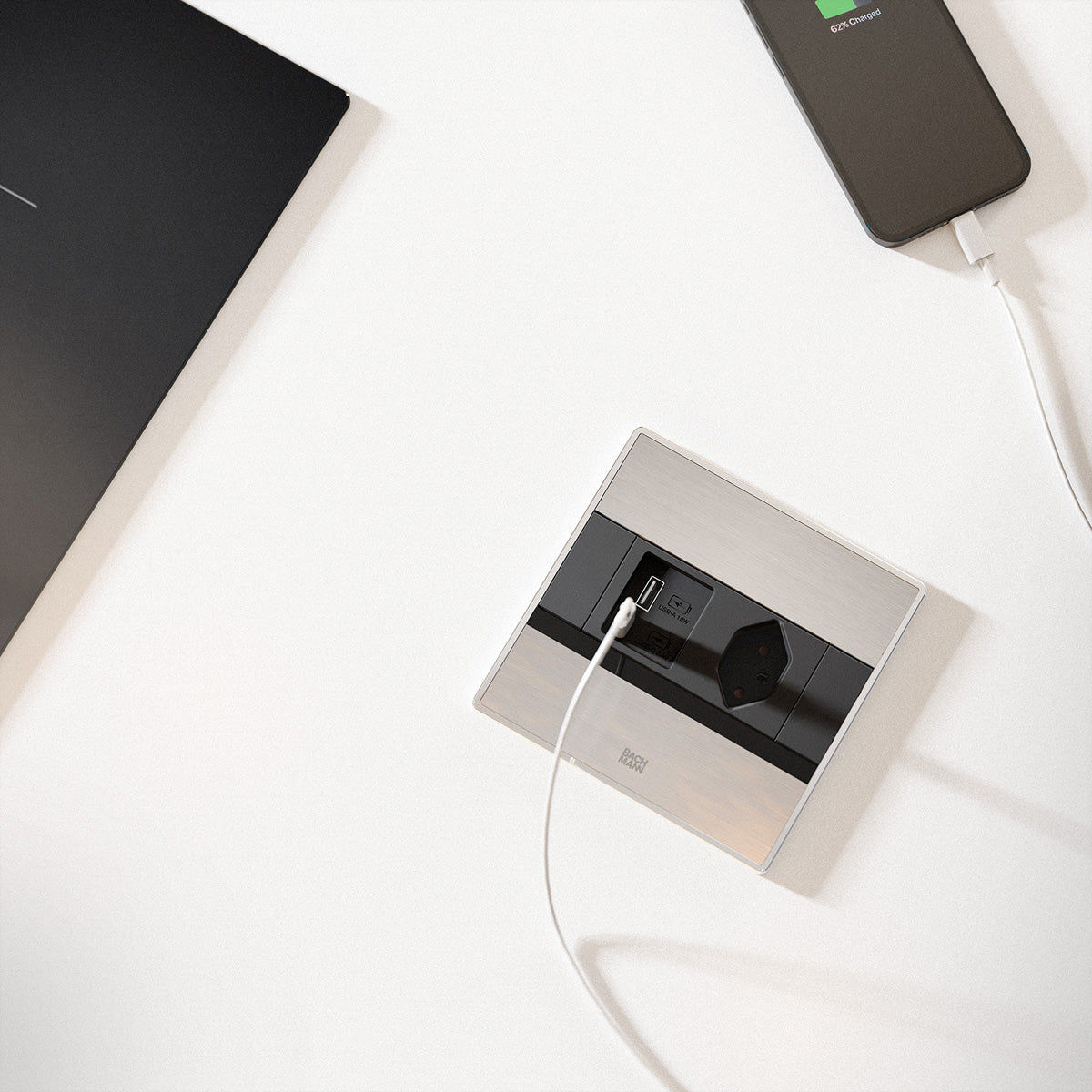 Bachmann SENSE Steckdoseneinheit – 1×T13, 1×USB‑A + 1×USB‑C 22 W, Einbau, 2,0 m