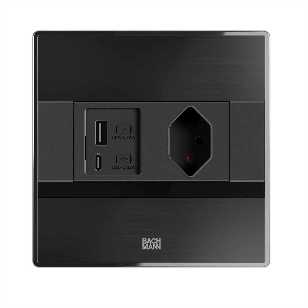 Bachmann SENSE Einbausteckdosenleiste, 1×T13, 1×USB‑A + 1×USB‑C 22 W, Einbau, Eingang T12, 2,0 m – Schwarz