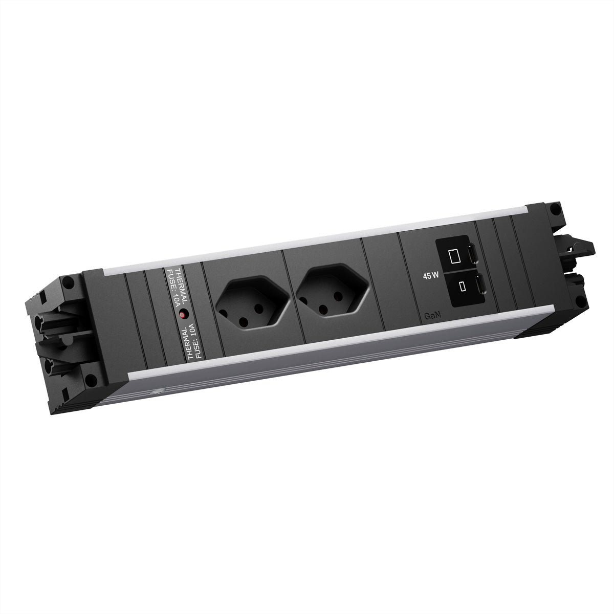 Bachmann Steckdosenleiste, 2×T13, 2×USB-C, ohne Schalter, Aluminiumgehäuse, IP20 – Schwarz
