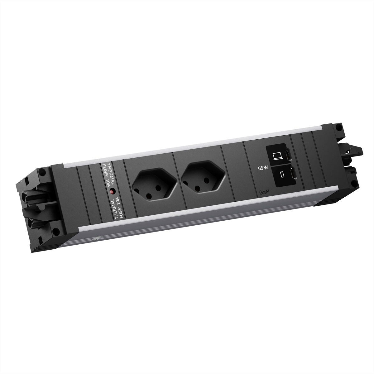 Bachmann STEP ALU Einbausteckdosenleiste, 2×T13, 2×USB-C, Einbau, IP20 – Schwarz