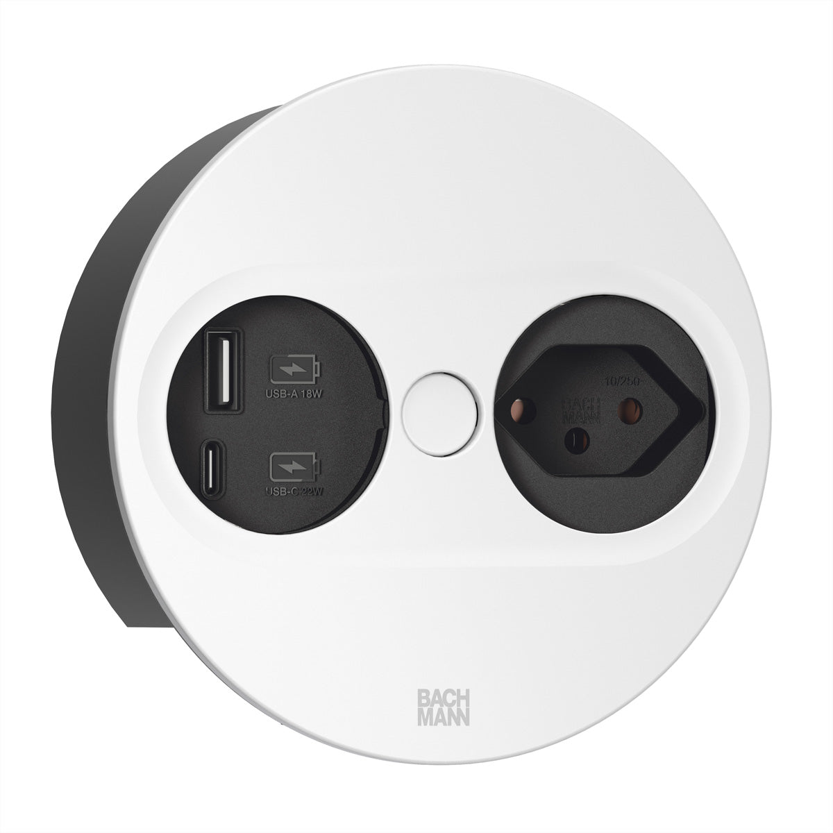 Bachmann TWIST2 Steckdoseneinheit – 1×T13, USB‑A/USB‑C 22 W, Einbau, 0,2 m Kabel, RAL 9010