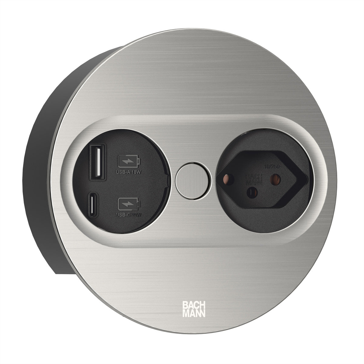 Bachmann TWIST2 Einbausteckdosenleiste, 1×T13, 1×USB‑A + 1×USB‑C PD 22 W, Einbau, Eingang T12, 2 m – silber