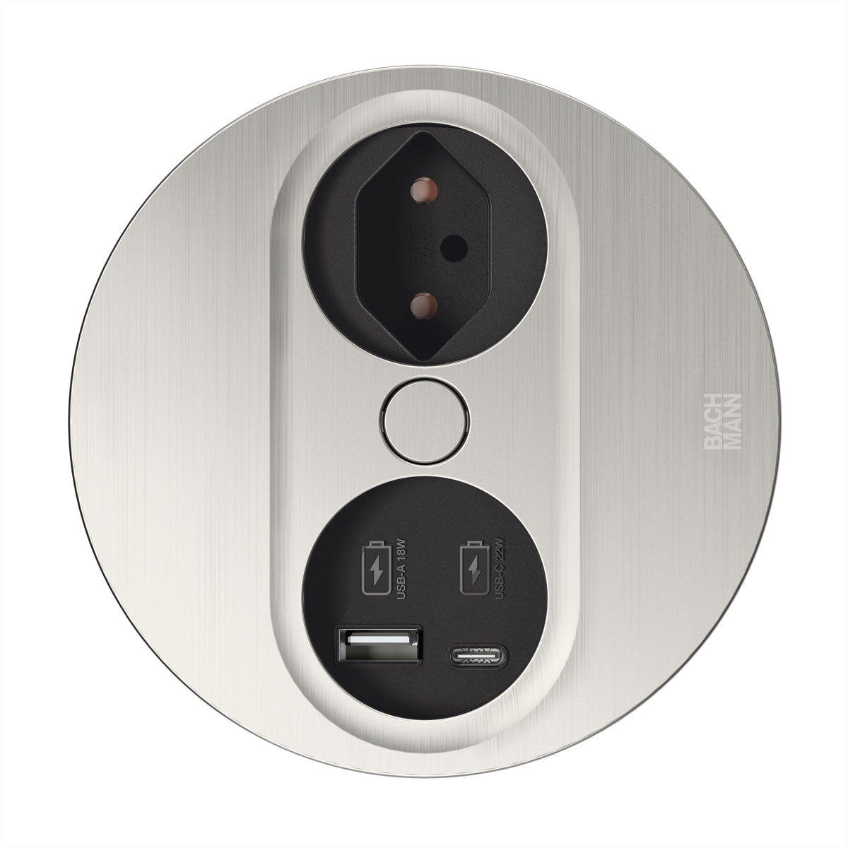 Bachmann TWIST2 Einbausteckdosenleiste, 1×T13, 1×USB‑A + 1×USB‑C PD 22 W, Einbau, Eingang T12, 2 m – silber