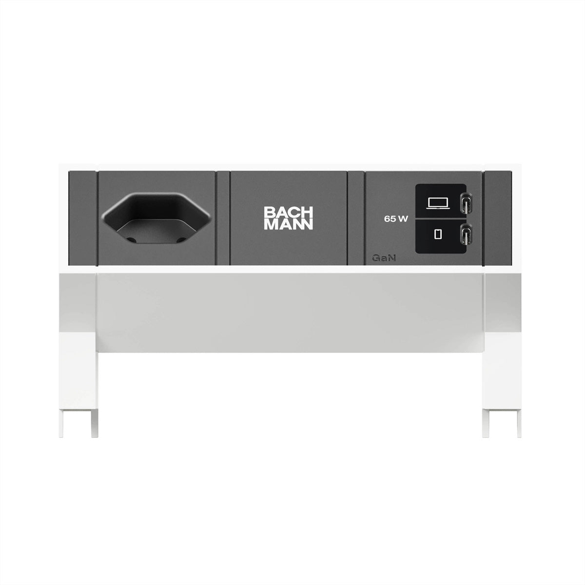 Bachmann DESK2 Tischsteckdosenleiste, 1×T13, 2×USB-C PD 65 W, 0,2 m, Aluminium, ohne Schalter – weiss