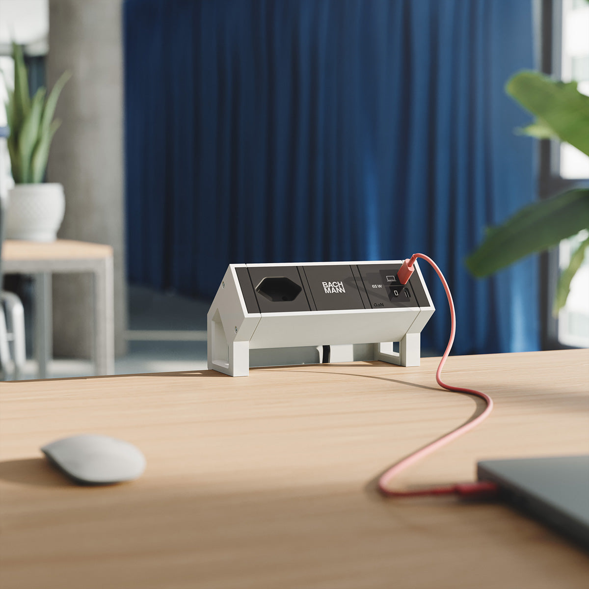 Bachmann DESK2 Tischsteckdosenleiste, 1×T13, 2×USB-C PD 65 W, 0,2 m, Aluminium, ohne Schalter – weiss
