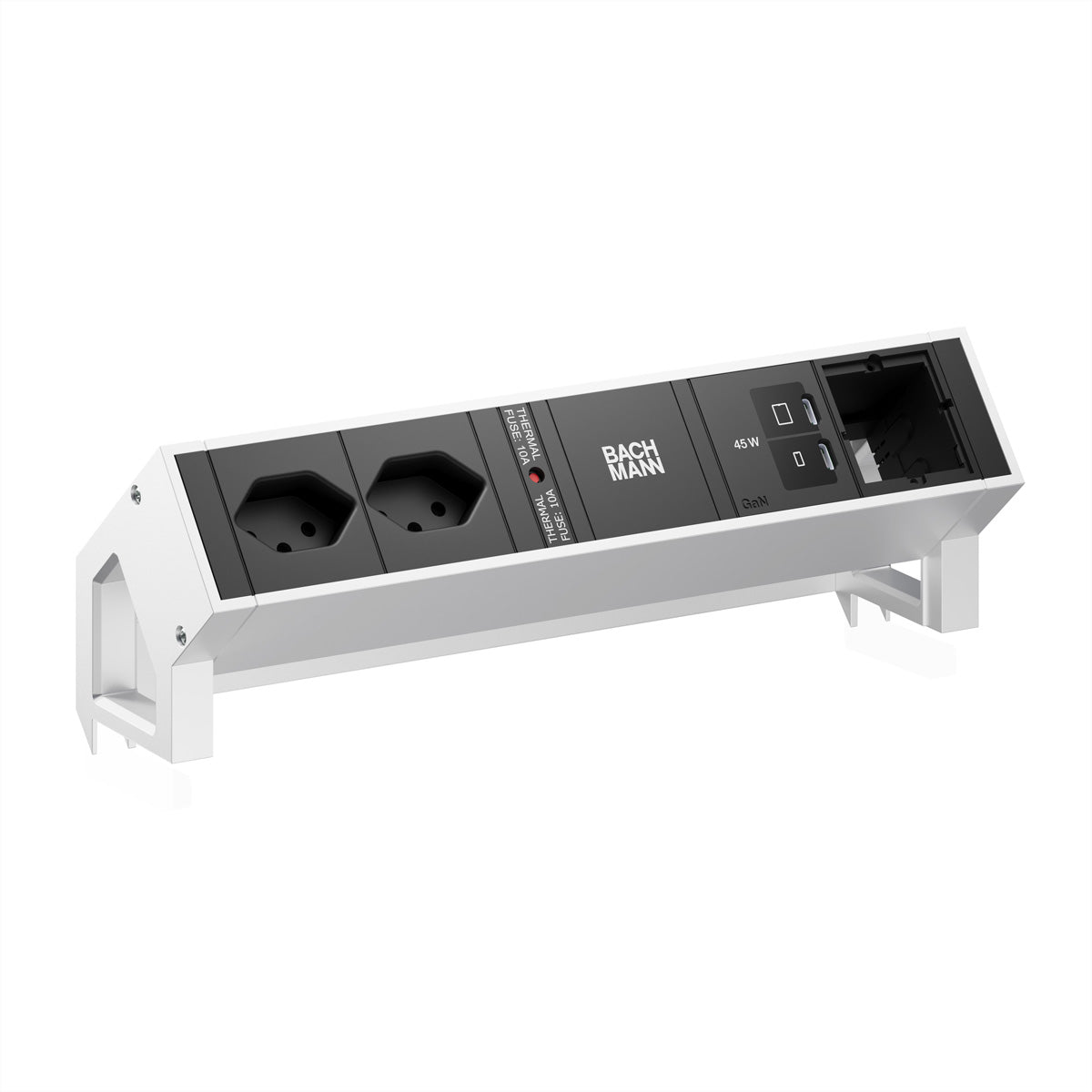 Bachmann DESK2 Steckdosenleiste T13×2 – USB‑C×2, 45 W – Kabellänge 0,2 m – Edelstahl
