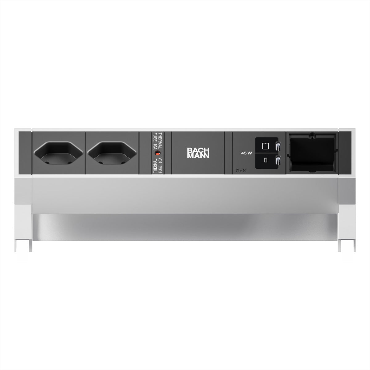 Bachmann DESK2 Steckdosenleiste T13×2 – USB‑C×2, 45 W – Kabellänge 0,2 m – Edelstahl