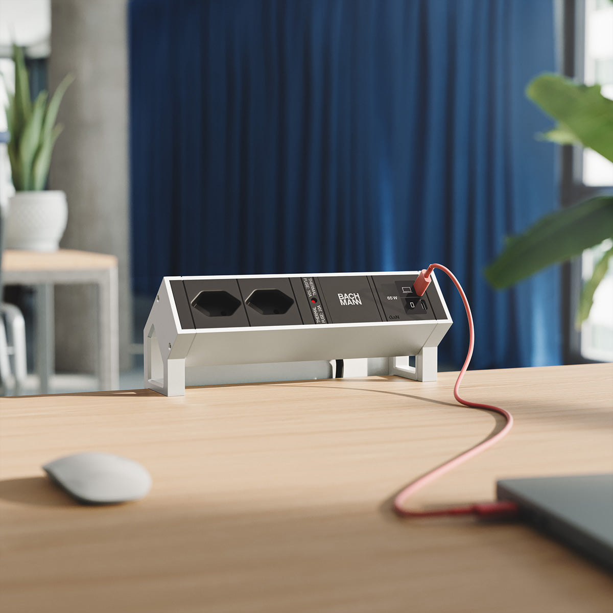 Bachmann DESK2 Steckdosenleiste CH: T13 2× – USB‑C×2, 65 W – 0,2 m