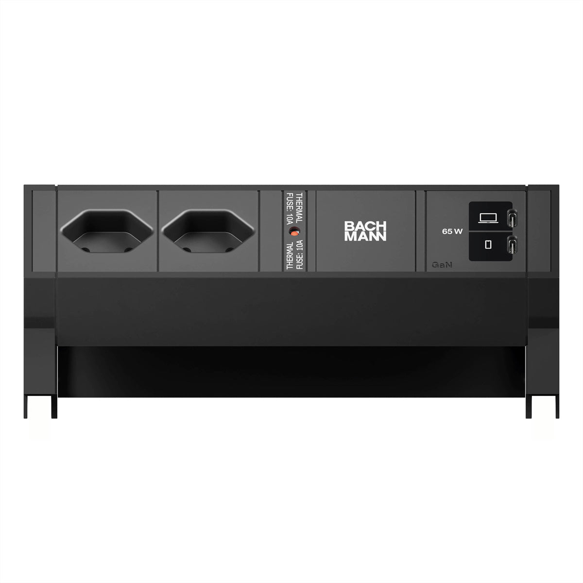 Bachmann DESK2 Tischsteckdosenleiste, 2×T13, 2×USB-C PD 65 W, 0,2 m, Aluminium – Schwarz
