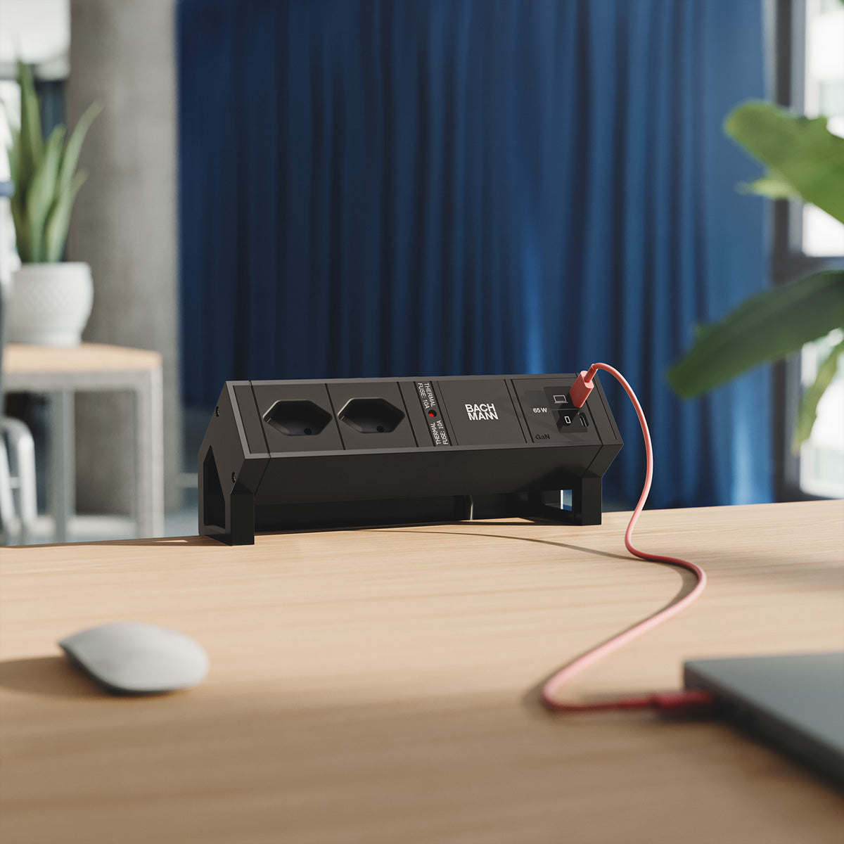 Bachmann DESK2 Tischsteckdosenleiste, 2×T13, 2×USB-C PD 65 W, 0,2 m, Aluminium – Schwarz