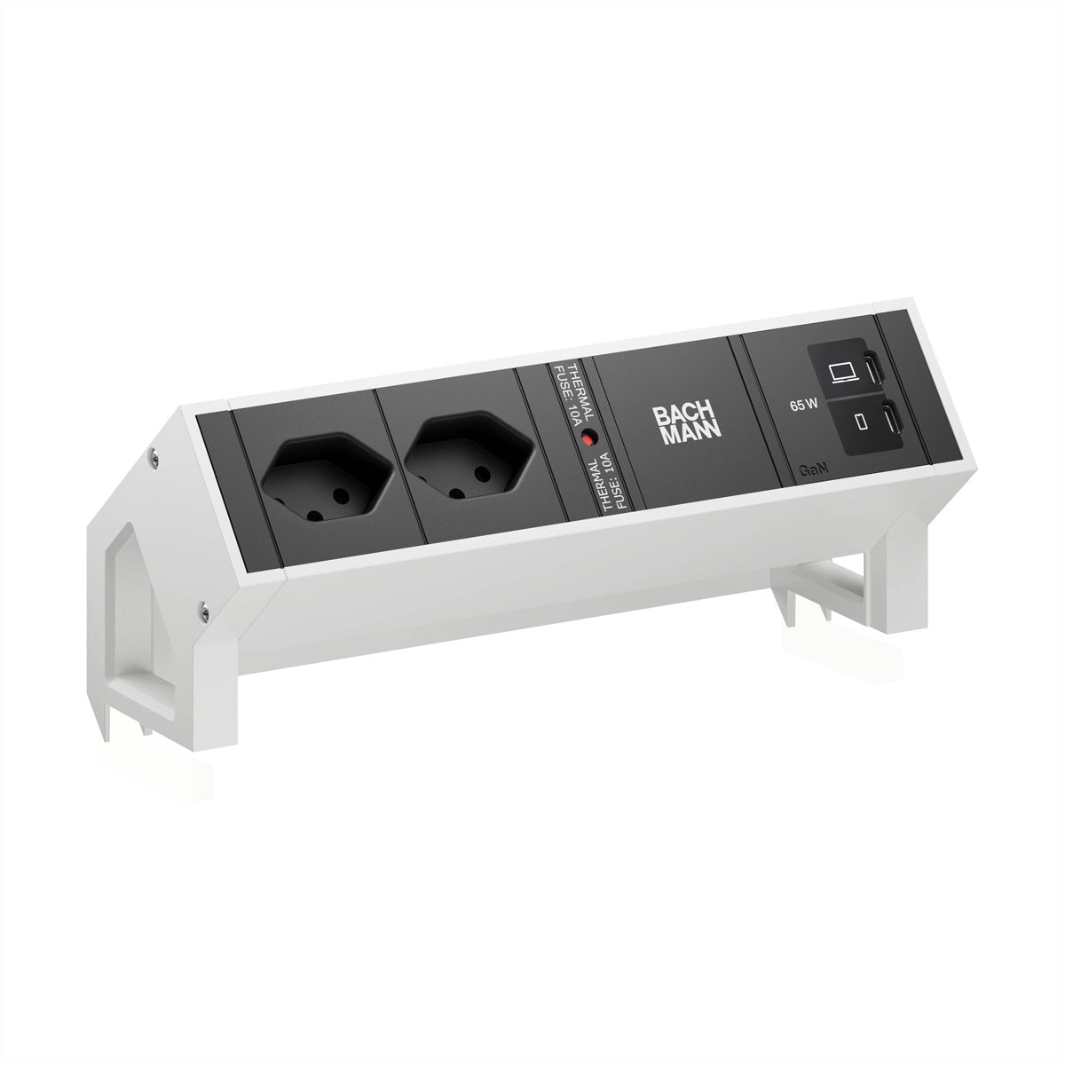 Bachmann DESK2 Tischsteckdosenleiste, 2×T13, 2×USB-C 65 W, 0,2 m – weiss
