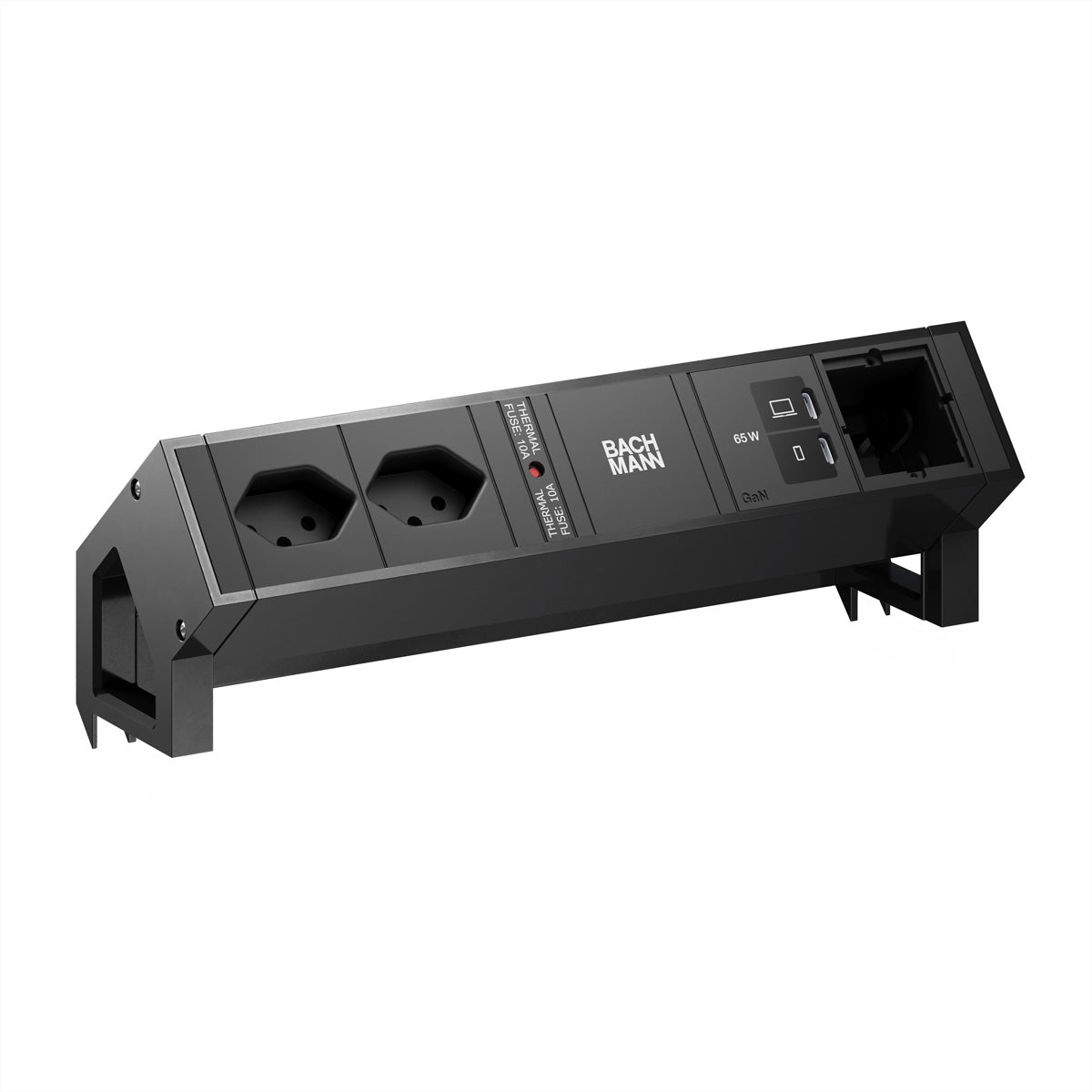 Bachmann DESK2 Tischsteckdosenleiste, 2×T13, 2×USB-C 65 W, 0,2 m – schwarz