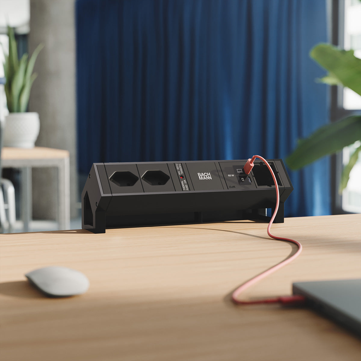Bachmann DESK2 Tischsteckdosenleiste, 2×T13, 2×USB-C 65 W, 0,2 m – schwarz
