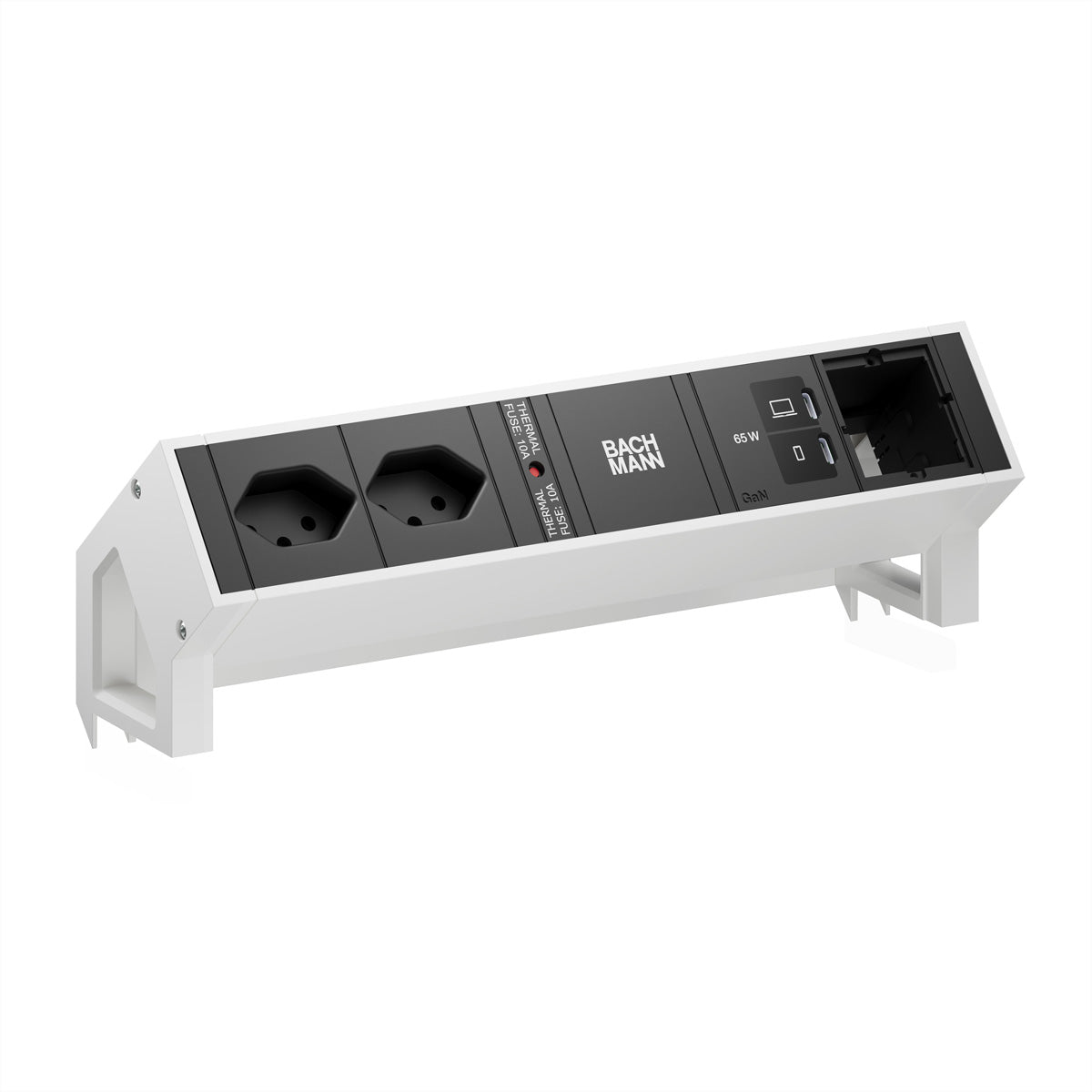 Bachmann DESK2 Steckdosenleiste 2×T13 – USB‑C×2, 65 W – 0,2 m Kabel – Weiss