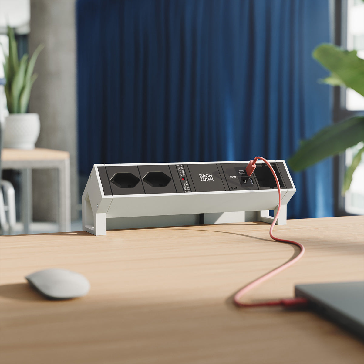 Bachmann DESK2 Steckdosenleiste 2×T13 – USB‑C×2, 65 W – 0,2 m Kabel – Weiss