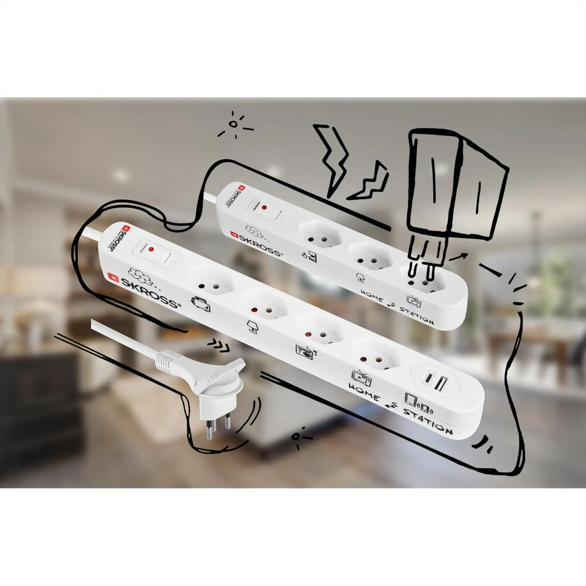 Osram Steckdosenleiste, 3×T13, mit Schalter, 22 m, IP20, Eingang T12 10 A – weiss