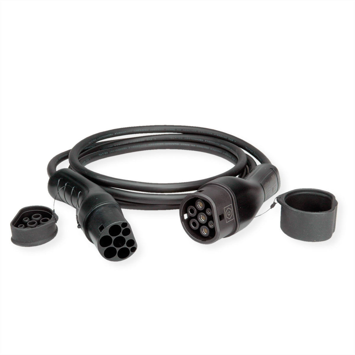 ROLINE EV-Ladekabel Stromkabel – Typ 2–Typ 2, 1-phasig 32 A 7,4 kW, 5 m, IP65, Schwarz