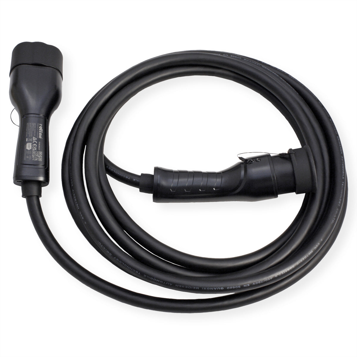ROLINE E-Auto Ladekabel – Typ 2–Typ 2, 5 m, 3-phasig, 32 A, 22 kW, IP54/IP65, schwarz
